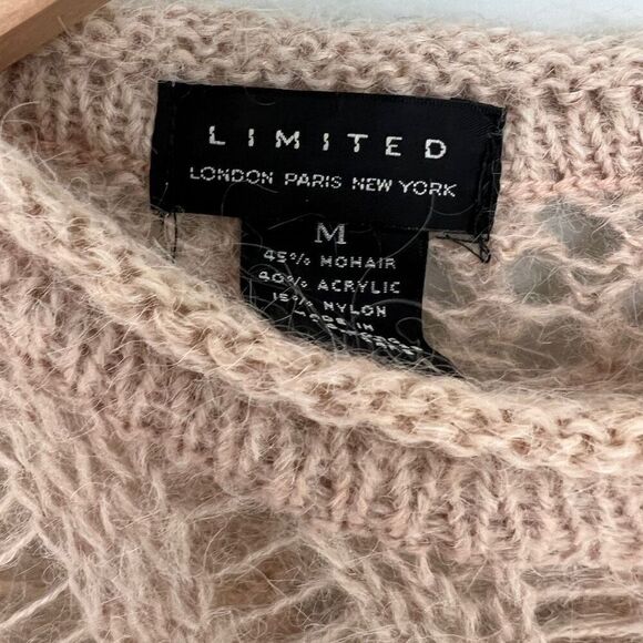 Limited Vintage Y2K‎ Size Medium Mohair Blend Tan Open Weave “Hairy” Sweater - Picture 3 of 5